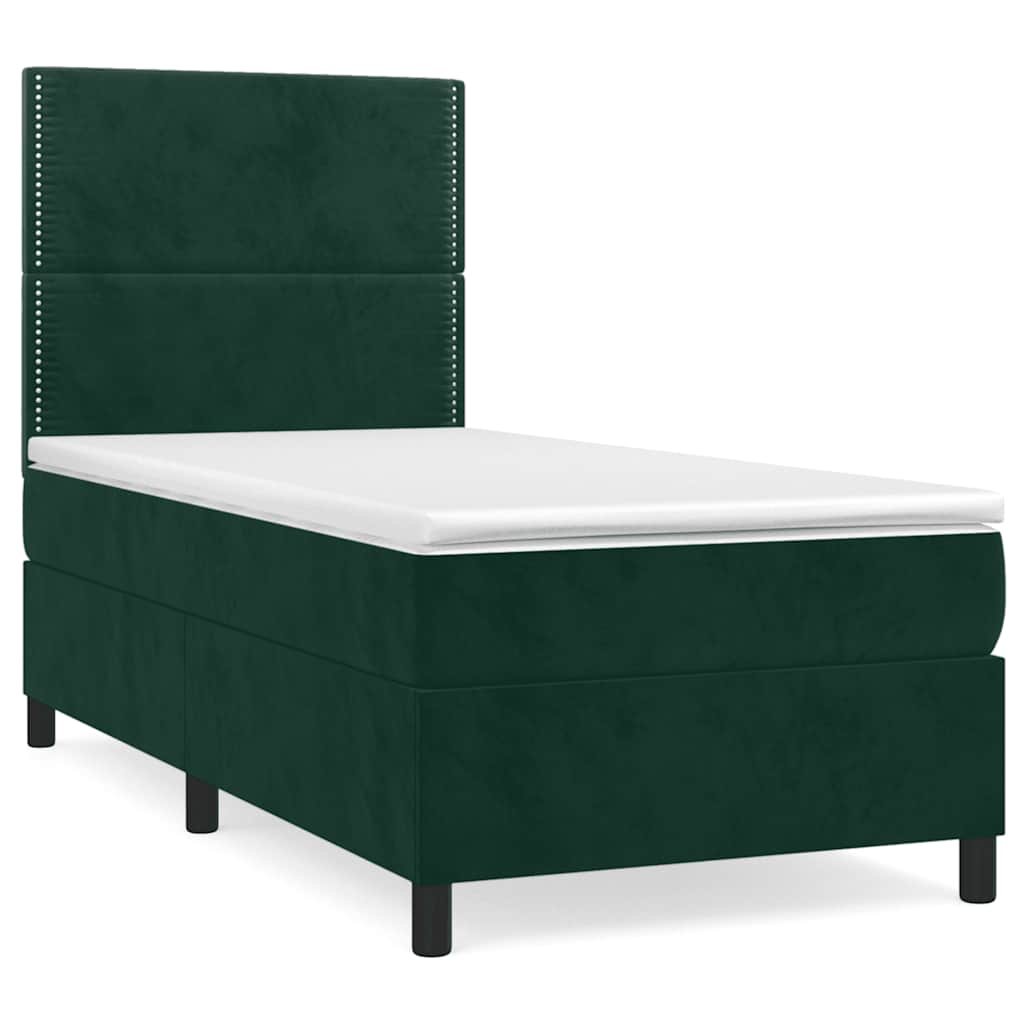vidaXL Κρεβάτι Boxspring με Στρώμα Σκούρο Πράσινο 100x200εκ. Βελούδινο