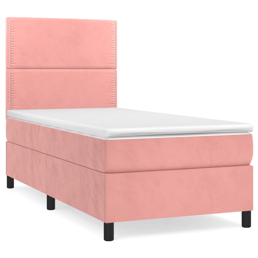 vidaXL Κρεβάτι Boxspring με Στρώμα Ροζ 100x200 εκ. Βελούδινο