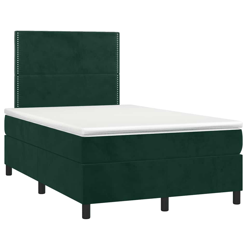 vidaXL Κρεβάτι Boxspring με Στρώμα Σκούρο Πράσινο 120x200εκ. Βελούδινο