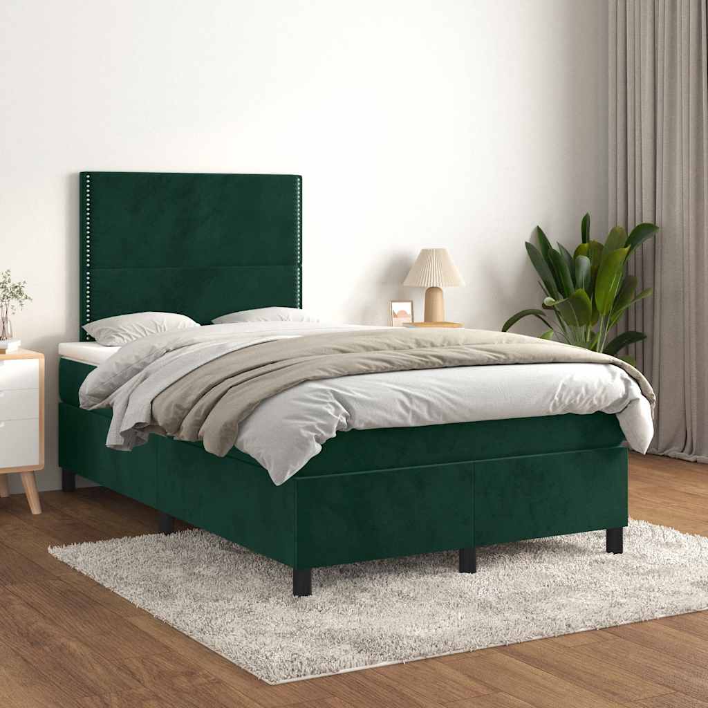 vidaXL Κρεβάτι Boxspring με Στρώμα Σκούρο Πράσινο 120x200εκ. Βελούδινο