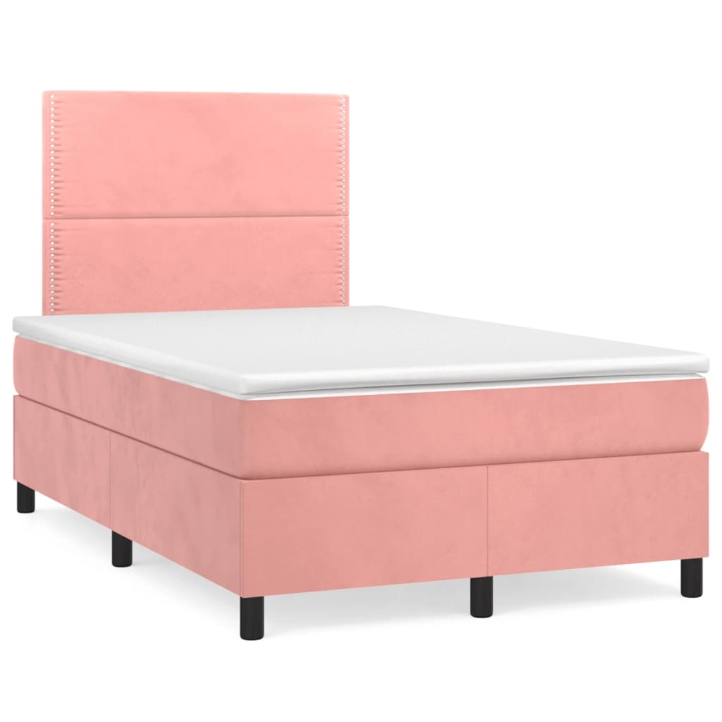 vidaXL Κρεβάτι Boxspring με Στρώμα Ροζ 120x200 εκ. Βελούδινο