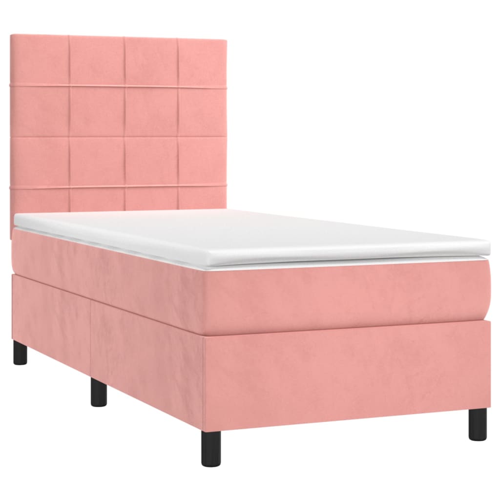 vidaXL Κρεβάτι Boxspring με Στρώμα Ροζ 90x190 εκ. Βελούδινο