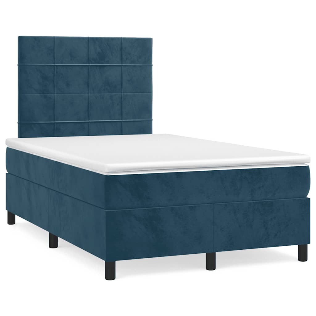 vidaXL Κρεβάτι Boxspring με Στρώμα Σκούρο Μπλε 120x200 εκ. Βελούδινο