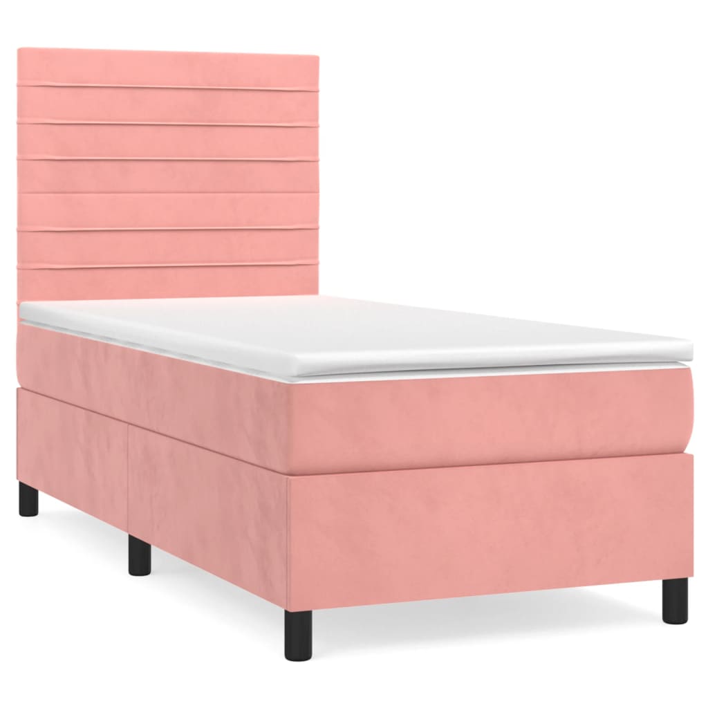 vidaXL Κρεβάτι Boxspring με Στρώμα Ροζ 90x200 εκ. Βελούδινο