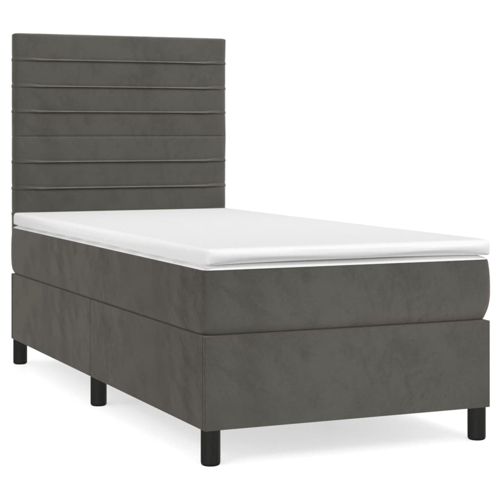 vidaXL Κρεβάτι Boxspring με Στρώμα Σκούρο Γκρι 100x200 εκ. Βελούδινο
