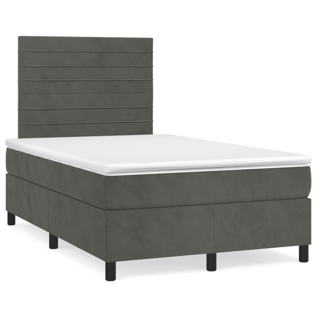 vidaXL Κρεβάτι Boxspring με Στρώμα Σκούρο Γκρι 120x200 εκ. Βελούδινο