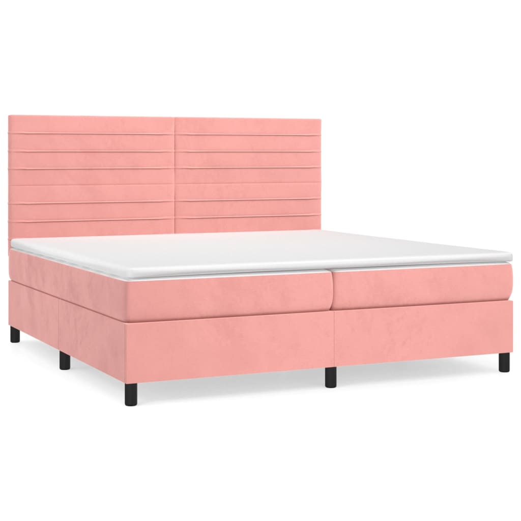 vidaXL Κρεβάτι Boxspring με Στρώμα Ροζ 200x200 εκ. Βελούδινο