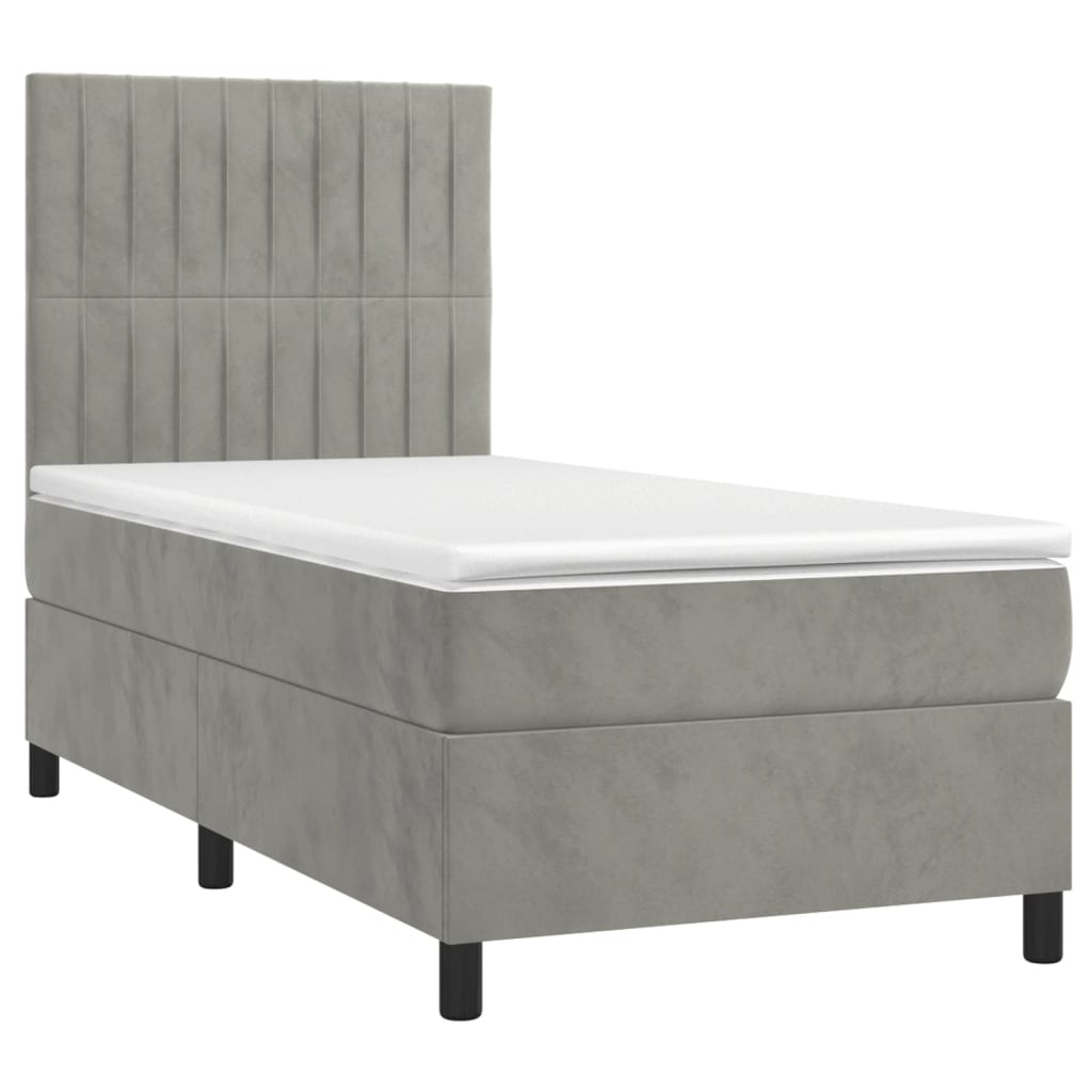 vidaXL Κρεβάτι Boxspring με Στρώμα Ανοιχτό Γκρι 80x200 εκ. Βελούδινο