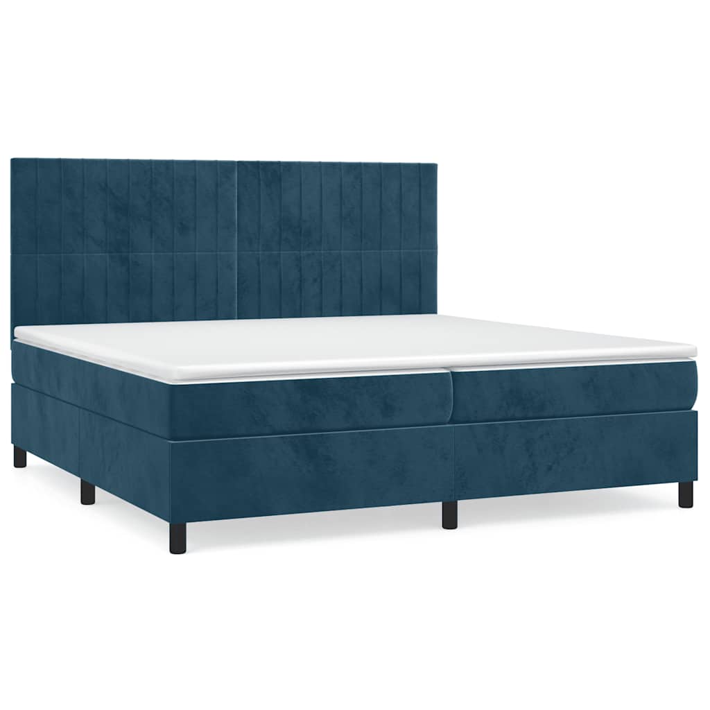 vidaXL Κρεβάτι Boxspring με Στρώμα Σκούρο Μπλε 200x200 εκ. Βελούδινο