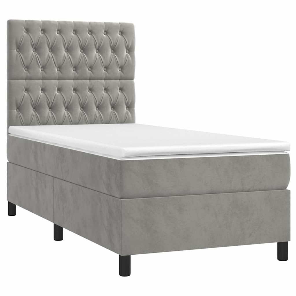 vidaXL Κρεβάτι Boxspring με Στρώμα Ανοιχτό Γκρι 90x190 εκ. Βελούδινο