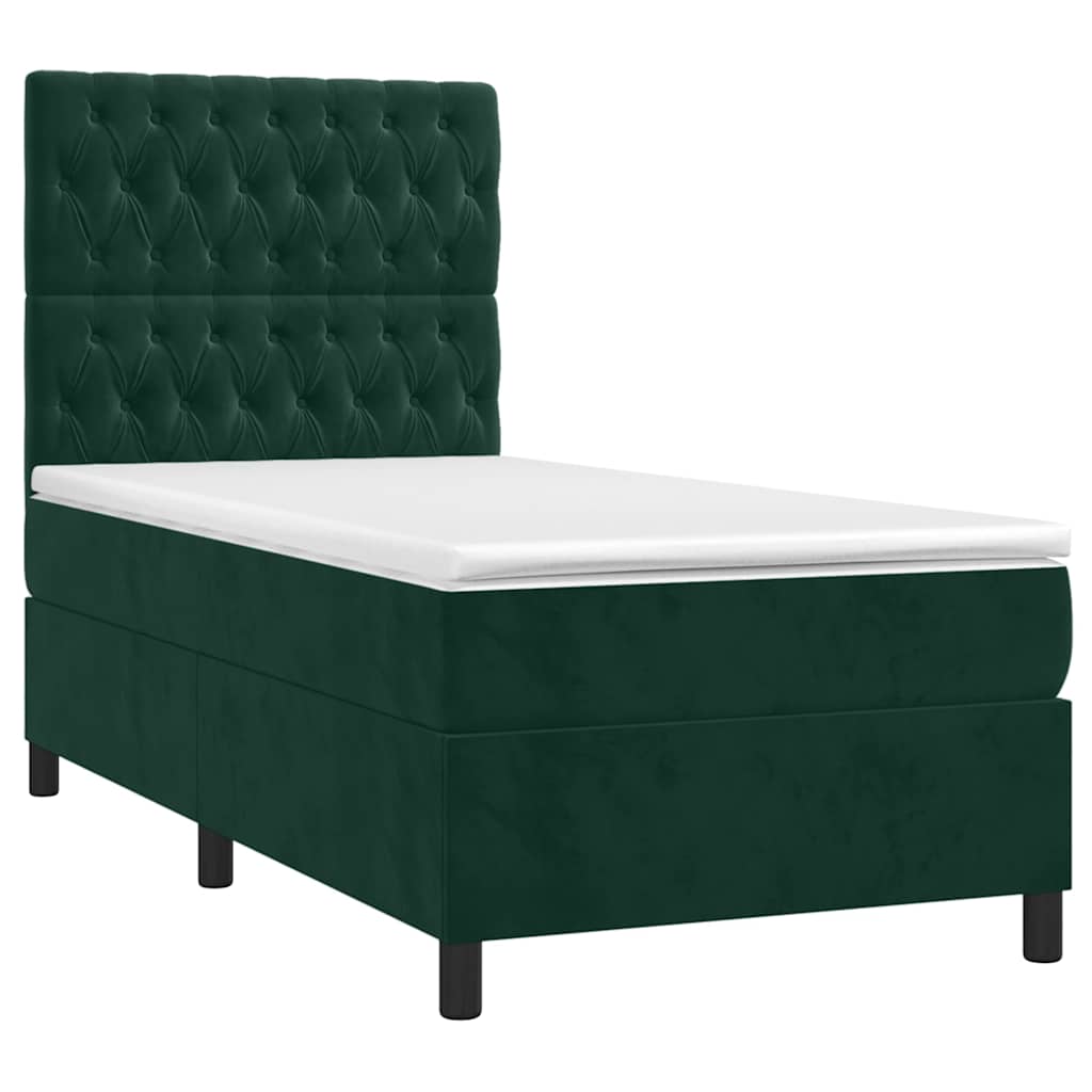 vidaXL Κρεβάτι Boxspring με Στρώμα Σκούρο Πράσινο 90x190 εκ. Βελούδινο