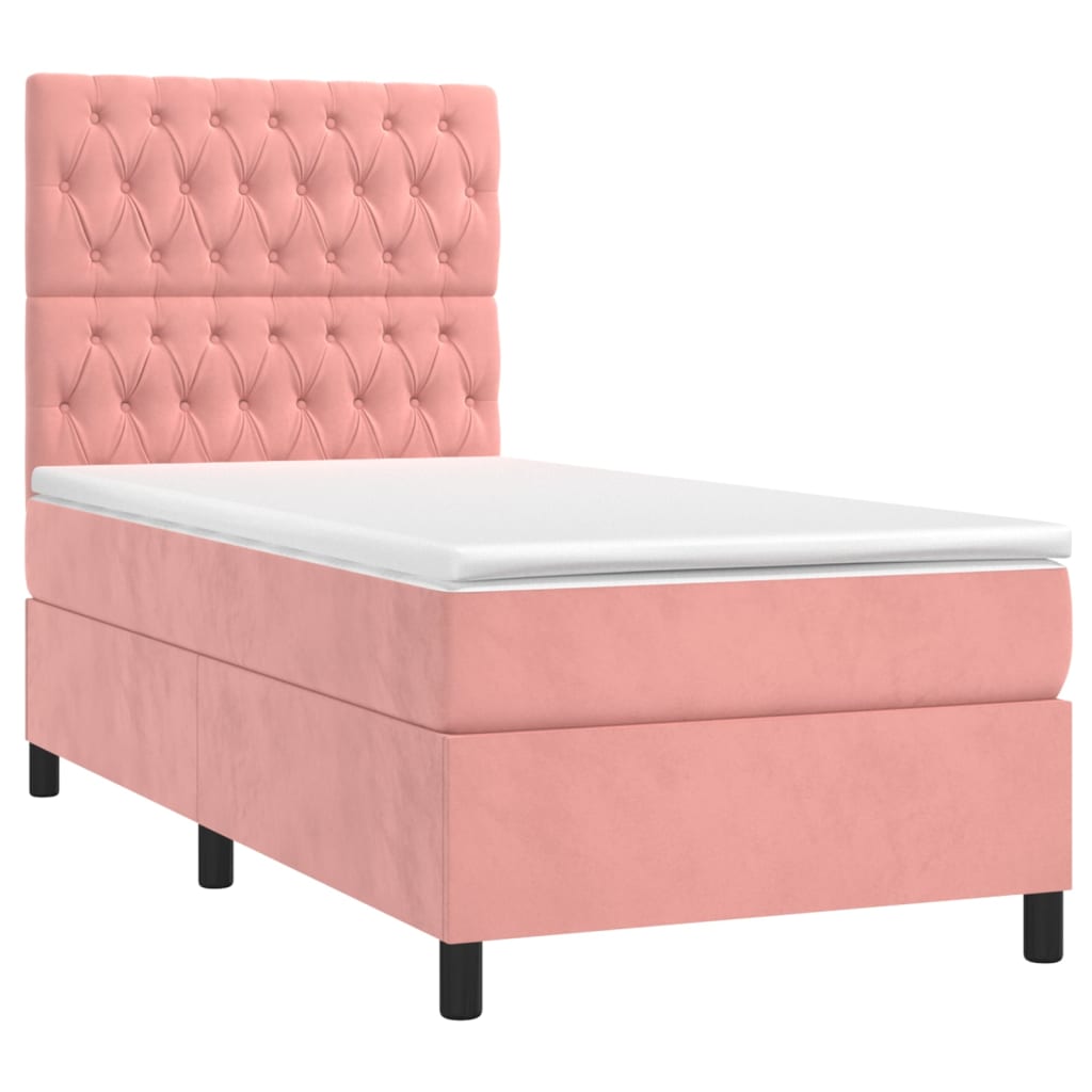 vidaXL Κρεβάτι Boxspring με Στρώμα Ροζ 100x200 εκ. Βελούδινο