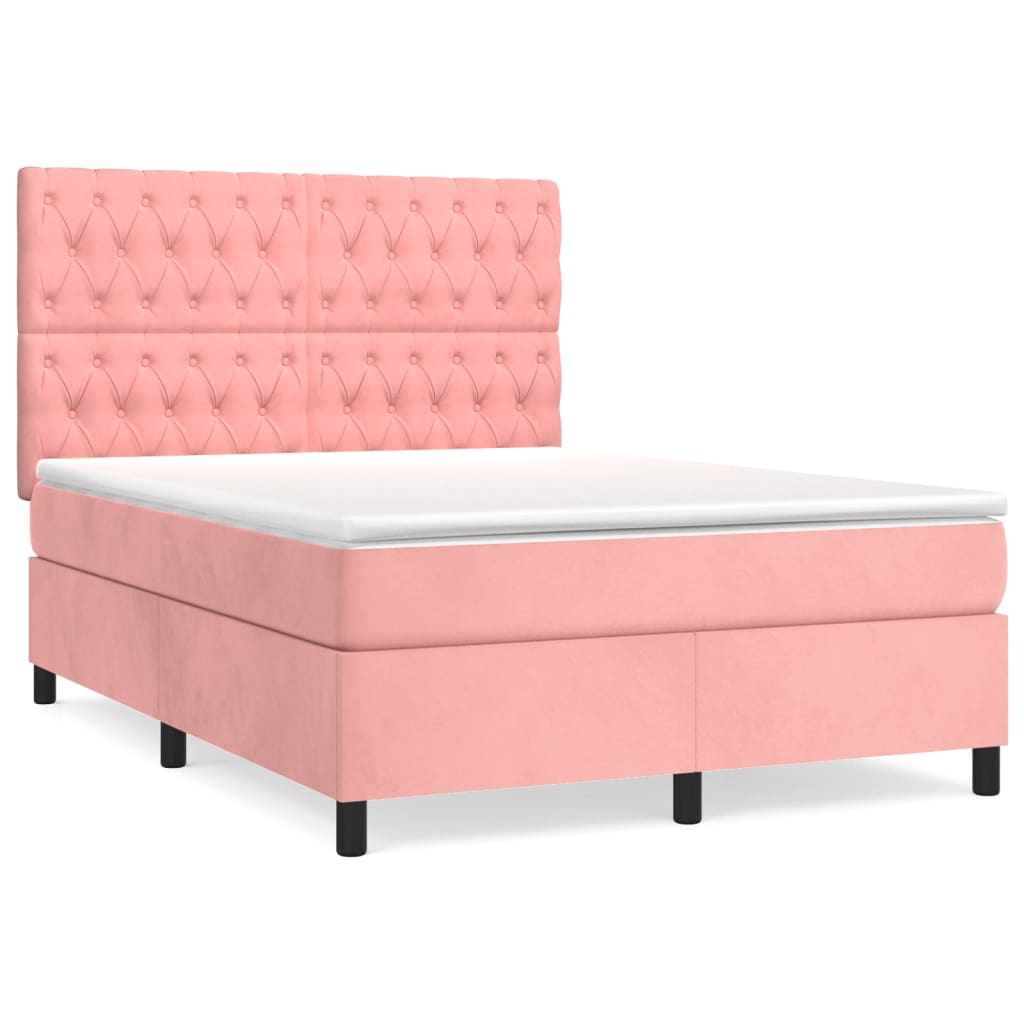 vidaXL Κρεβάτι Boxspring με Στρώμα Ροζ 140x190 εκ. Βελούδινο