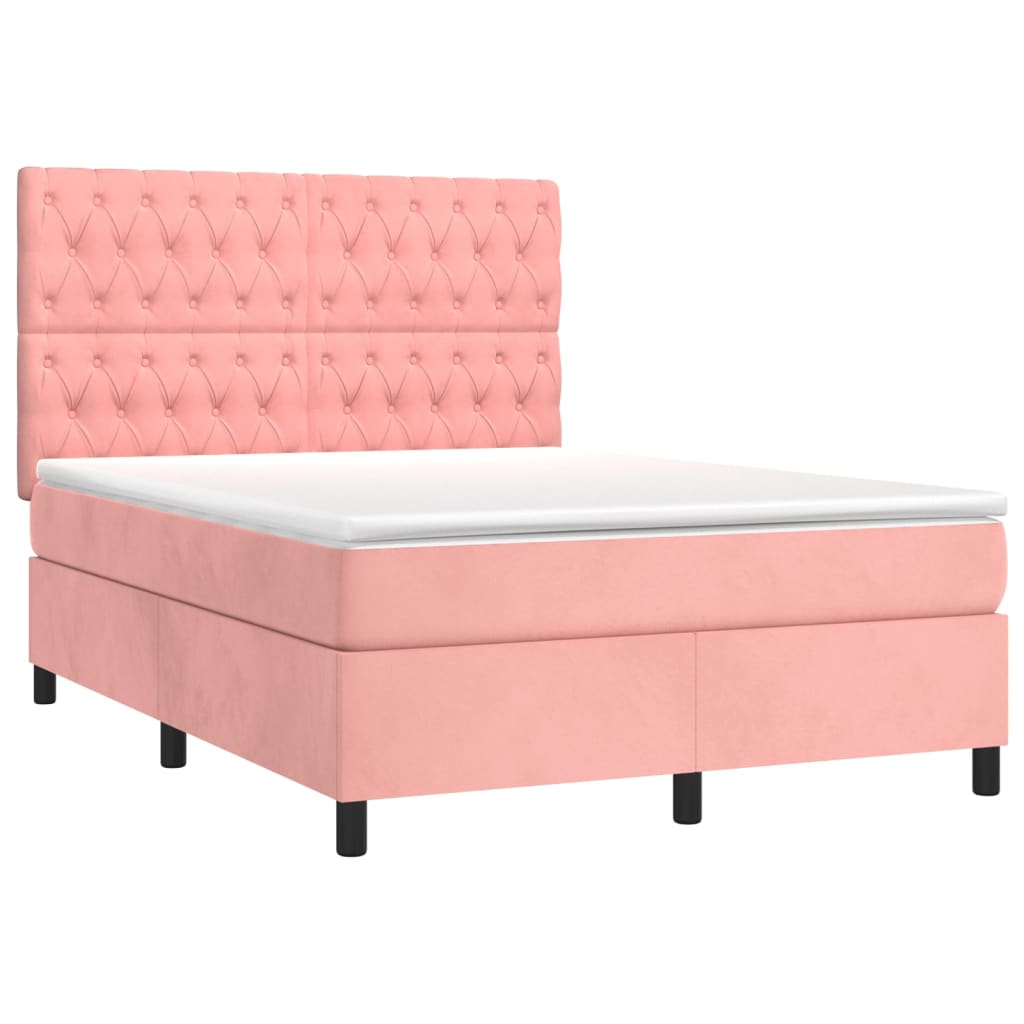 vidaXL Κρεβάτι Boxspring με Στρώμα Ροζ 140x190 εκ. Βελούδινο