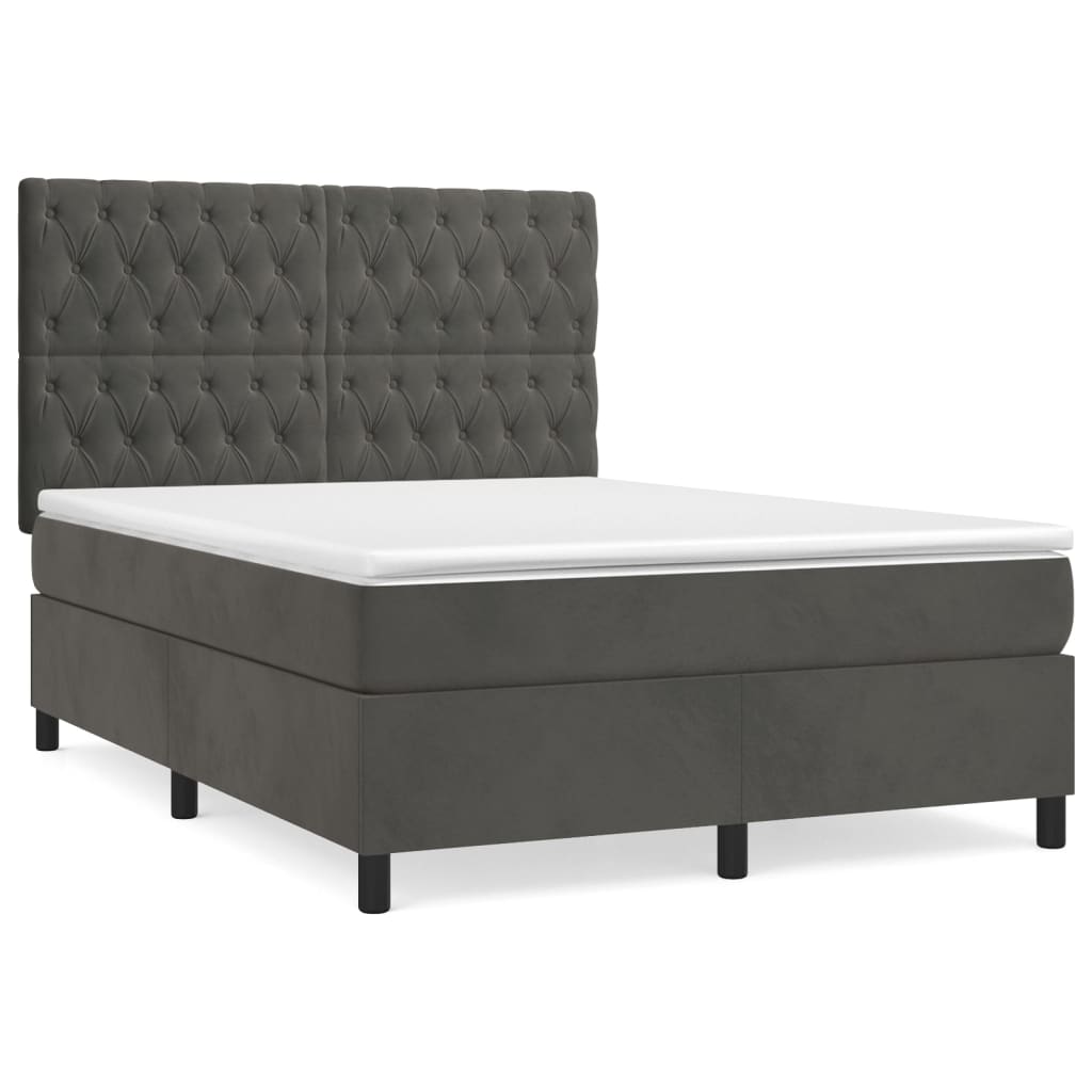 vidaXL Κρεβάτι Boxspring με Στρώμα Σκούρο Γκρι 140x200 εκ. Βελούδινο