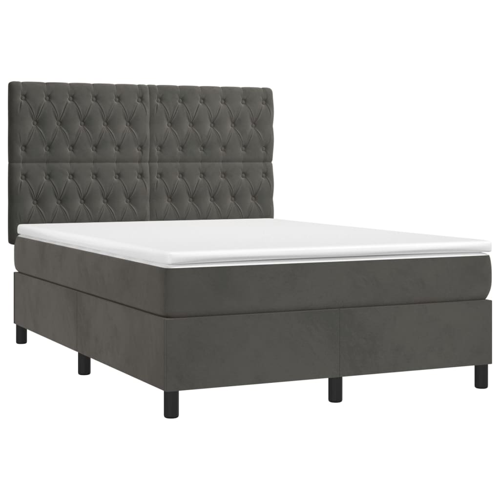 vidaXL Κρεβάτι Boxspring με Στρώμα Σκούρο Γκρι 140x200 εκ. Βελούδινο