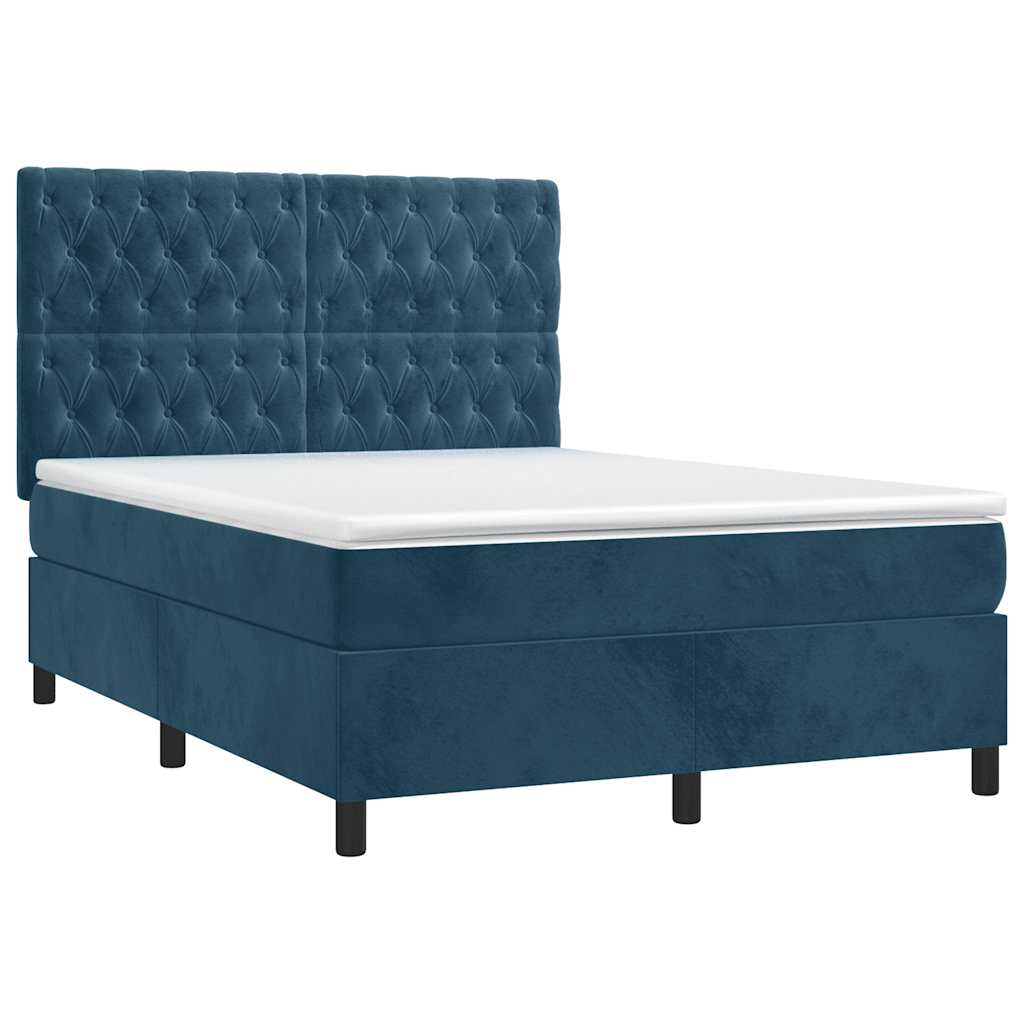vidaXL Κρεβάτι Boxspring με Στρώμα Σκούρο Μπλε 140x200 εκ. Βελούδινο