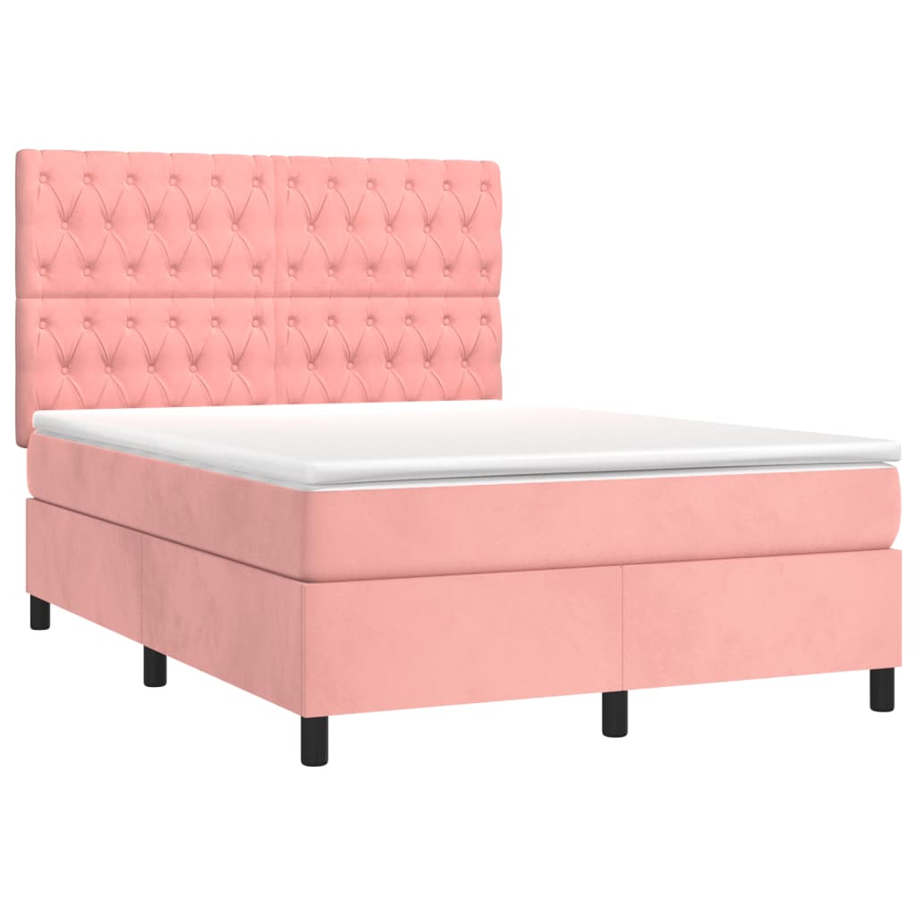 vidaXL Κρεβάτι Boxspring με Στρώμα Ροζ 140x200 εκ. Βελούδινο