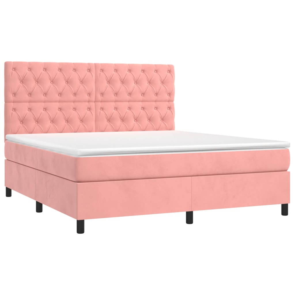 vidaXL Κρεβάτι Boxspring με Στρώμα Ροζ 160x200 εκ. Βελούδινο