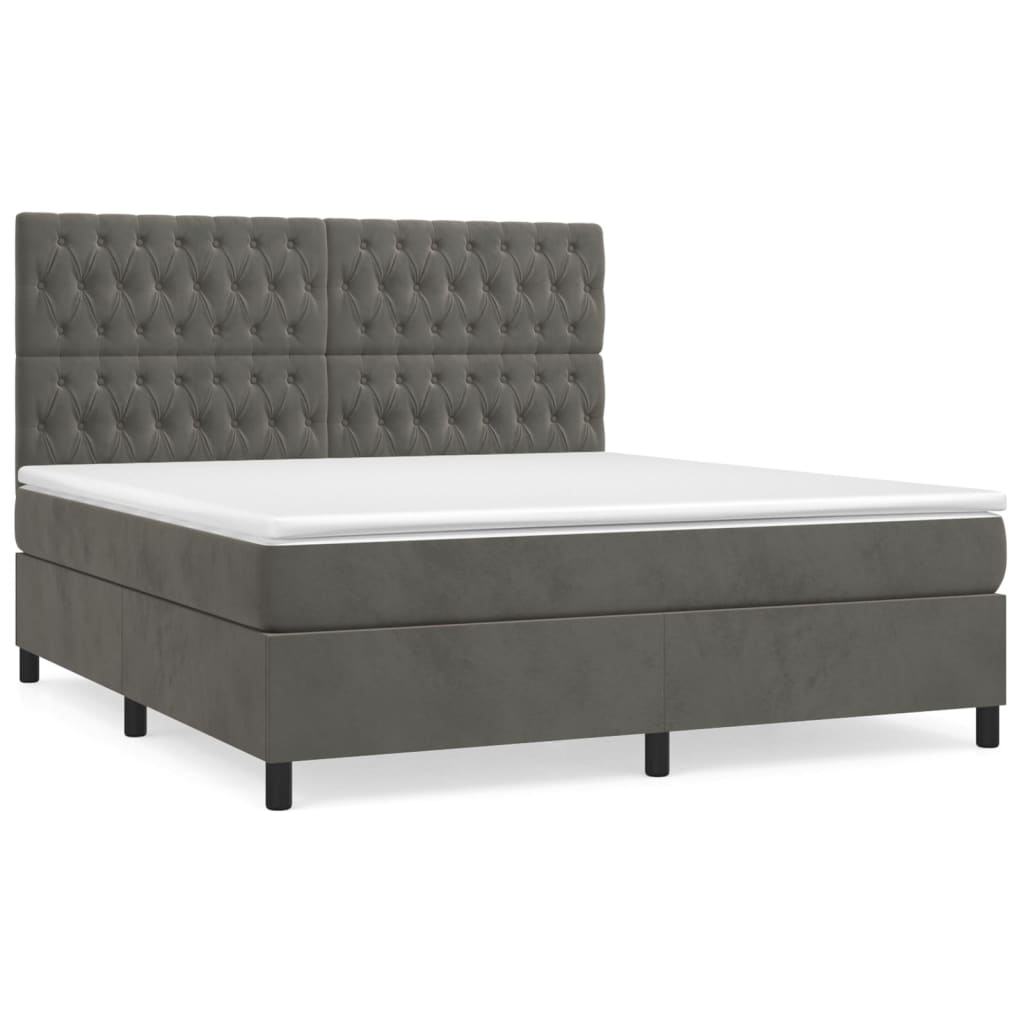 vidaXL Κρεβάτι Boxspring με Στρώμα Σκούρο Γκρι 180x200 εκ. Βελούδινο