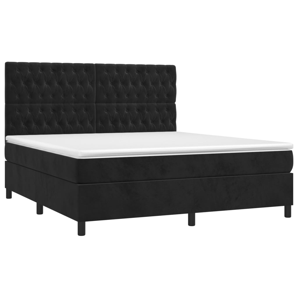 vidaXL Κρεβάτι Boxspring με Στρώμα Μαύρο 180x200 εκ. Βελούδινο