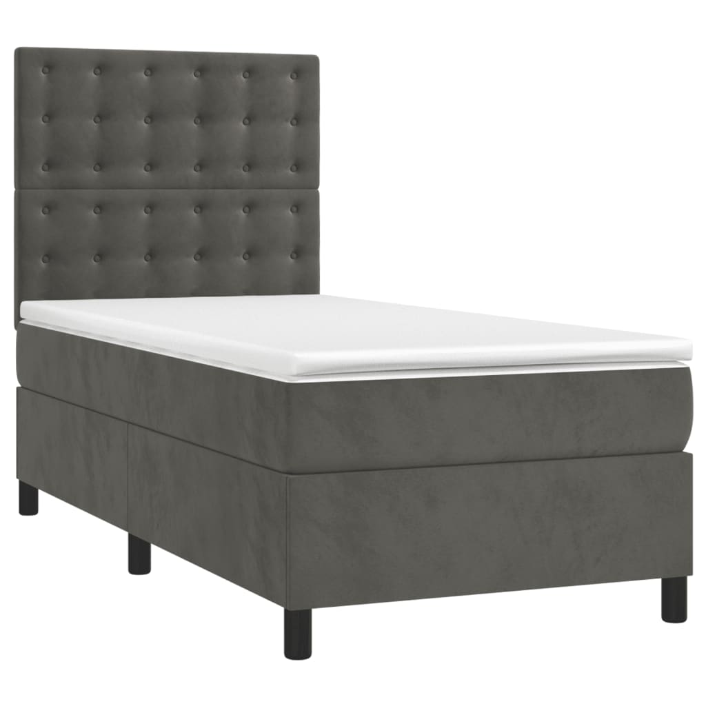 vidaXL Κρεβάτι Boxspring με Στρώμα Σκούρο Γκρι 90x190 εκ. Βελούδινο