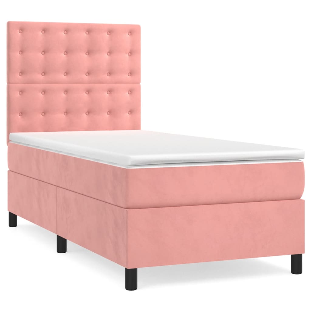 vidaXL Κρεβάτι Boxspring με Στρώμα Ροζ 90x190 εκ. Βελούδινο