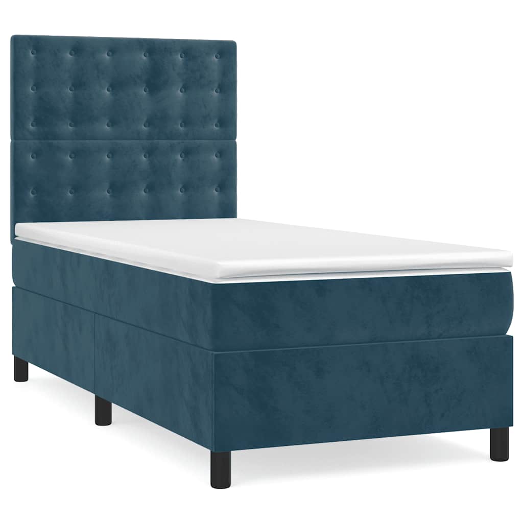 vidaXL Κρεβάτι Boxspring με Στρώμα Σκούρο Μπλε 100x200 εκ. Βελούδινο