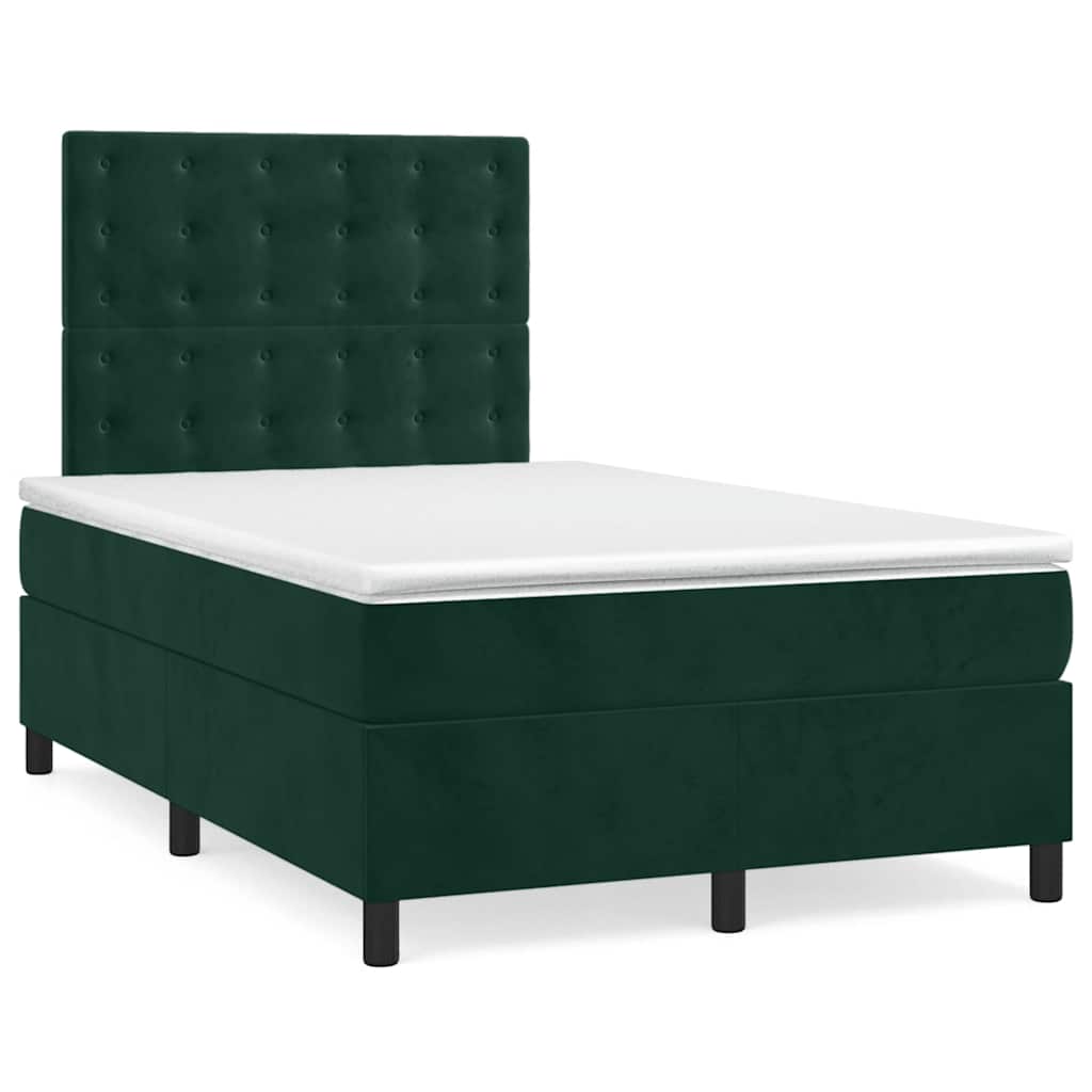 vidaXL Κρεβάτι Boxspring με Στρώμα Σκούρο Πράσινο 120x200εκ. Βελούδινο