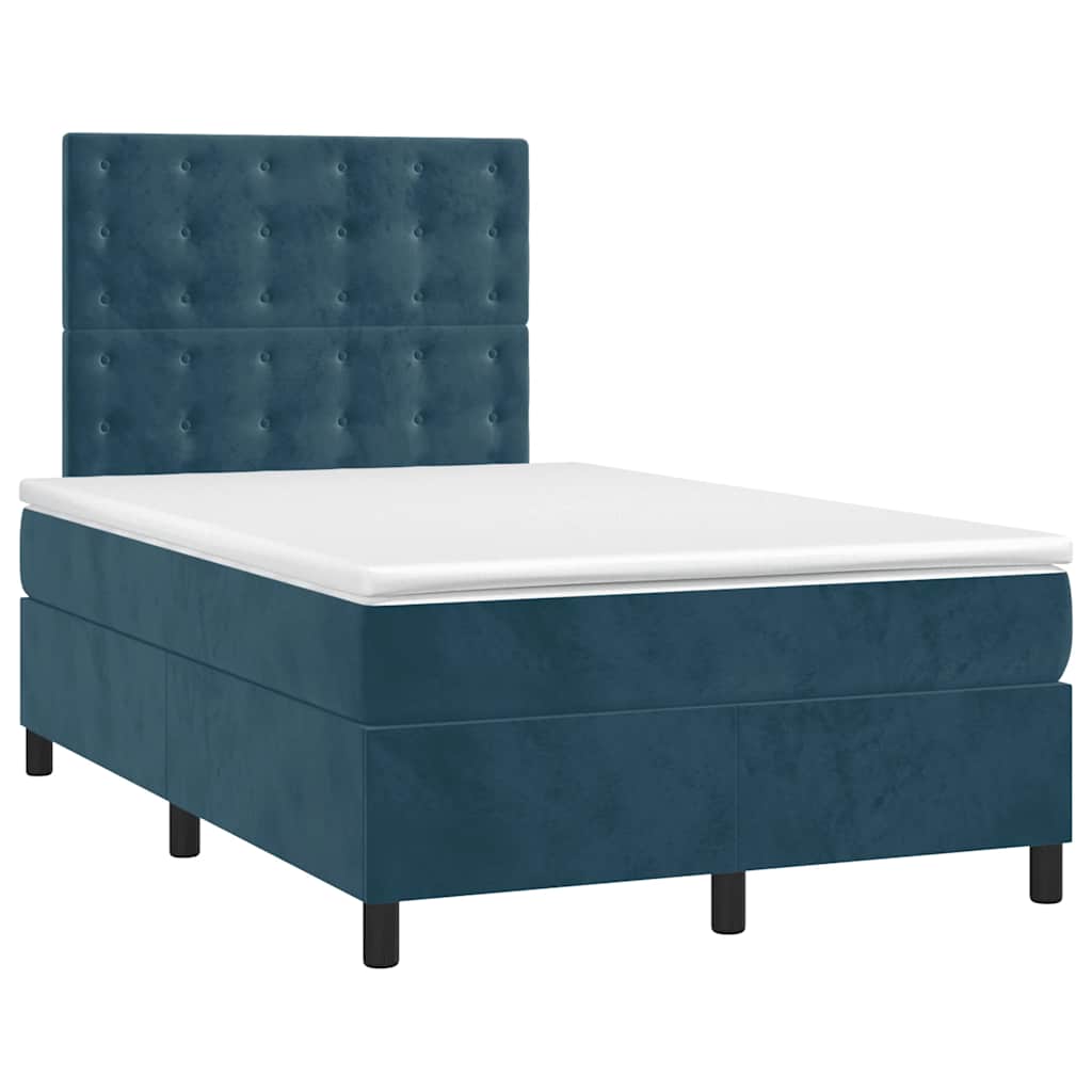 vidaXL Κρεβάτι Boxspring με Στρώμα Σκούρο Μπλε 120x200 εκ. Βελούδινο