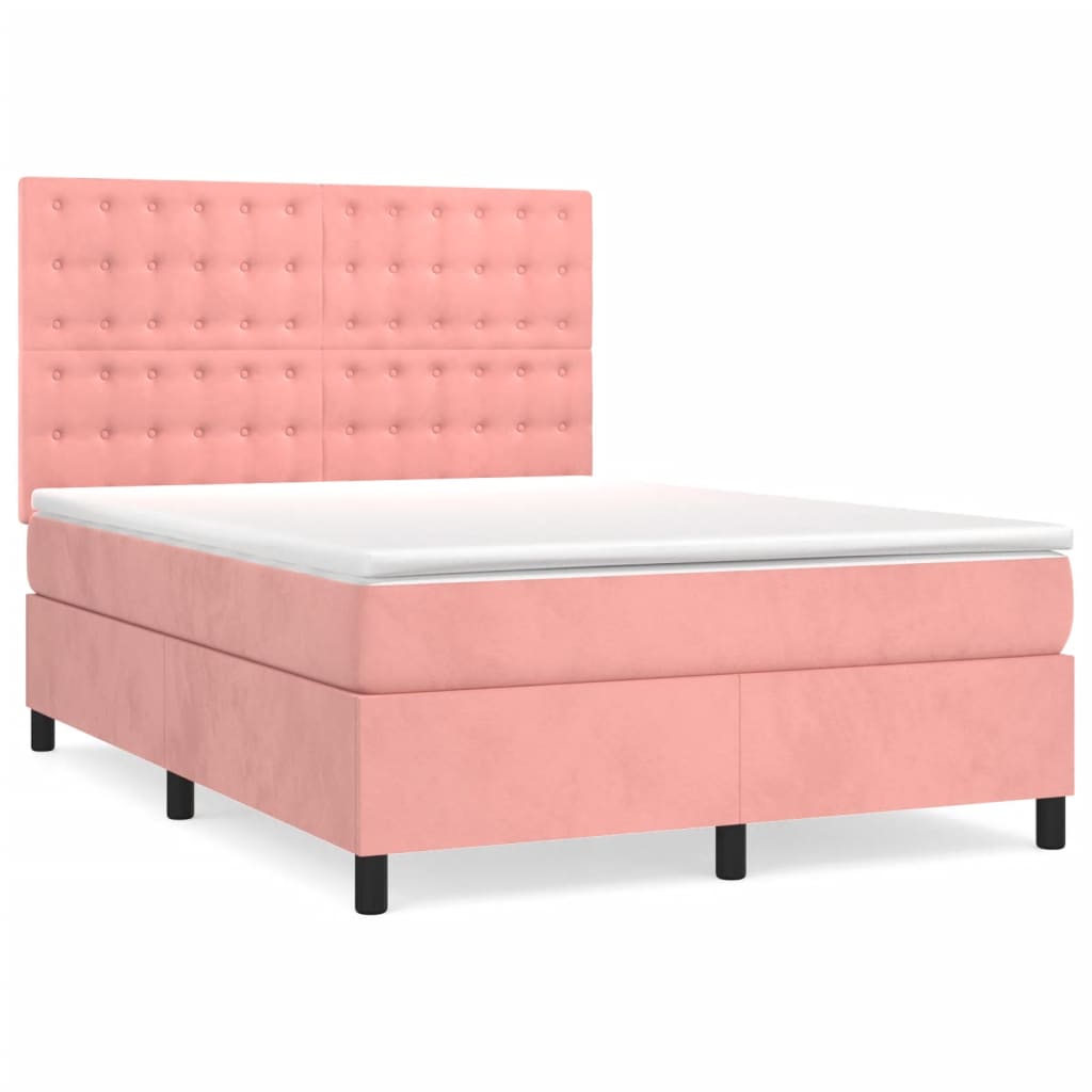 vidaXL Κρεβάτι Boxspring με Στρώμα Ροζ 140x190 εκ. Βελούδινο
