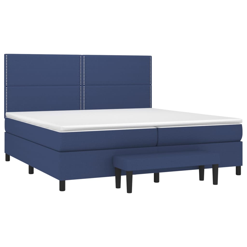 vidaXL Κρεβάτι Boxspring με Στρώμα Μπλε 200x200 εκ. Υφασμάτινο