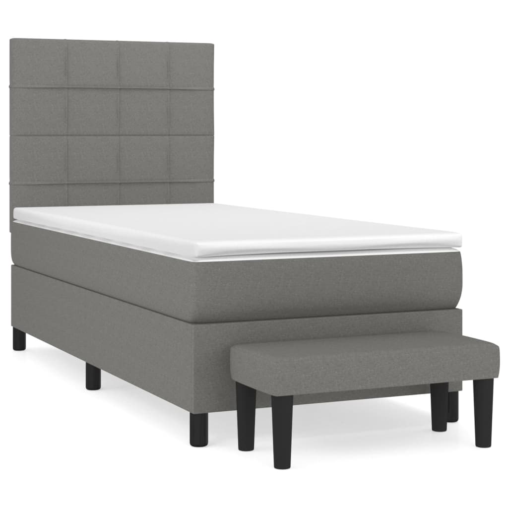 vidaXL Κρεβάτι Boxspring με Στρώμα Σκούρο Γκρι 90x190 εκ. Υφασμάτινο