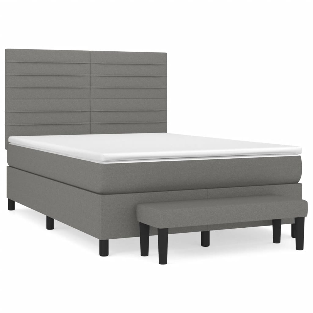 vidaXL Κρεβάτι Boxspring με Στρώμα Σκούρο Γκρι 140x190 εκ. Υφασμάτινο