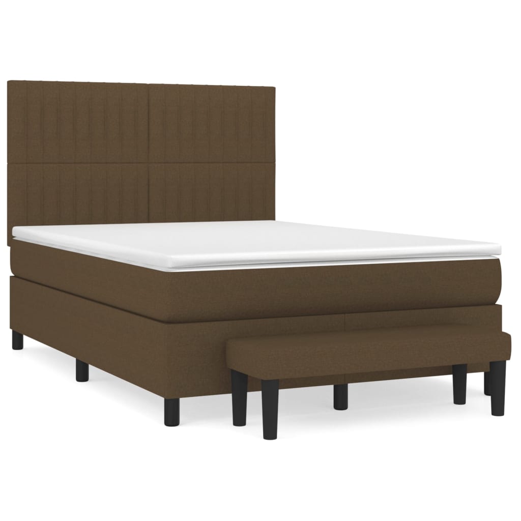 vidaXL Κρεβάτι Boxspring με Στρώμα Σκούρο Καφέ 140x190 εκ. Υφασμάτινο