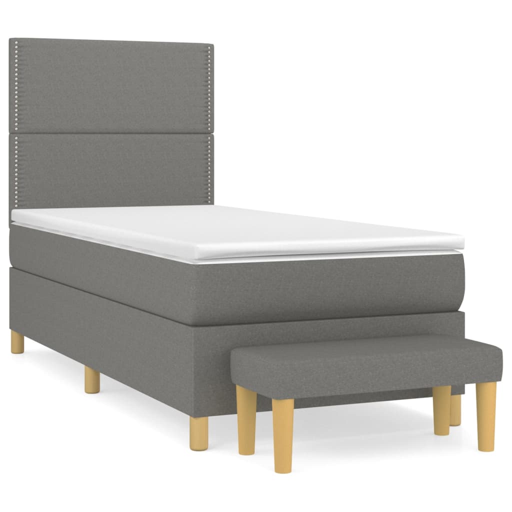 vidaXL Κρεβάτι Boxspring με Στρώμα Σκούρο Γκρι 100x200 εκ. Υφασμάτινο