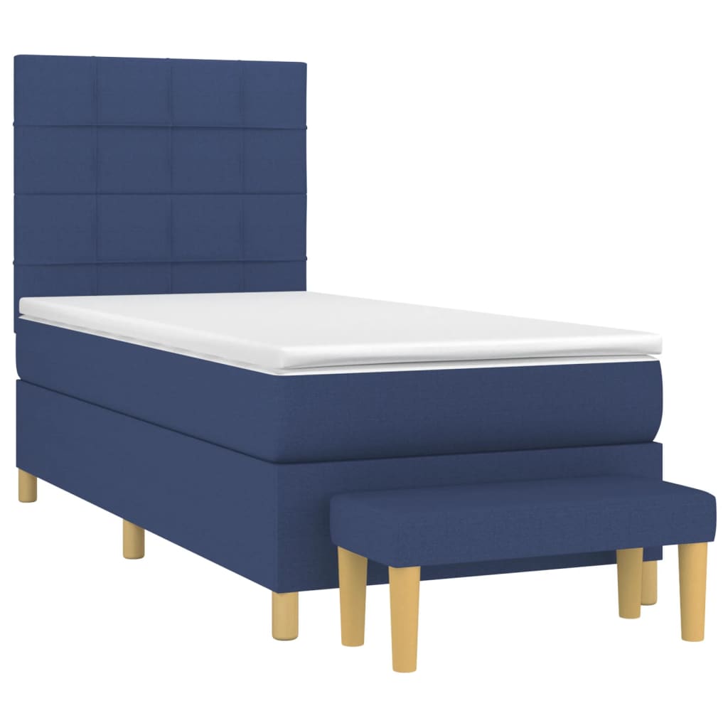 vidaXL Κρεβάτι Boxspring με Στρώμα Μπλε 90x200 εκ.Υφασμάτινο