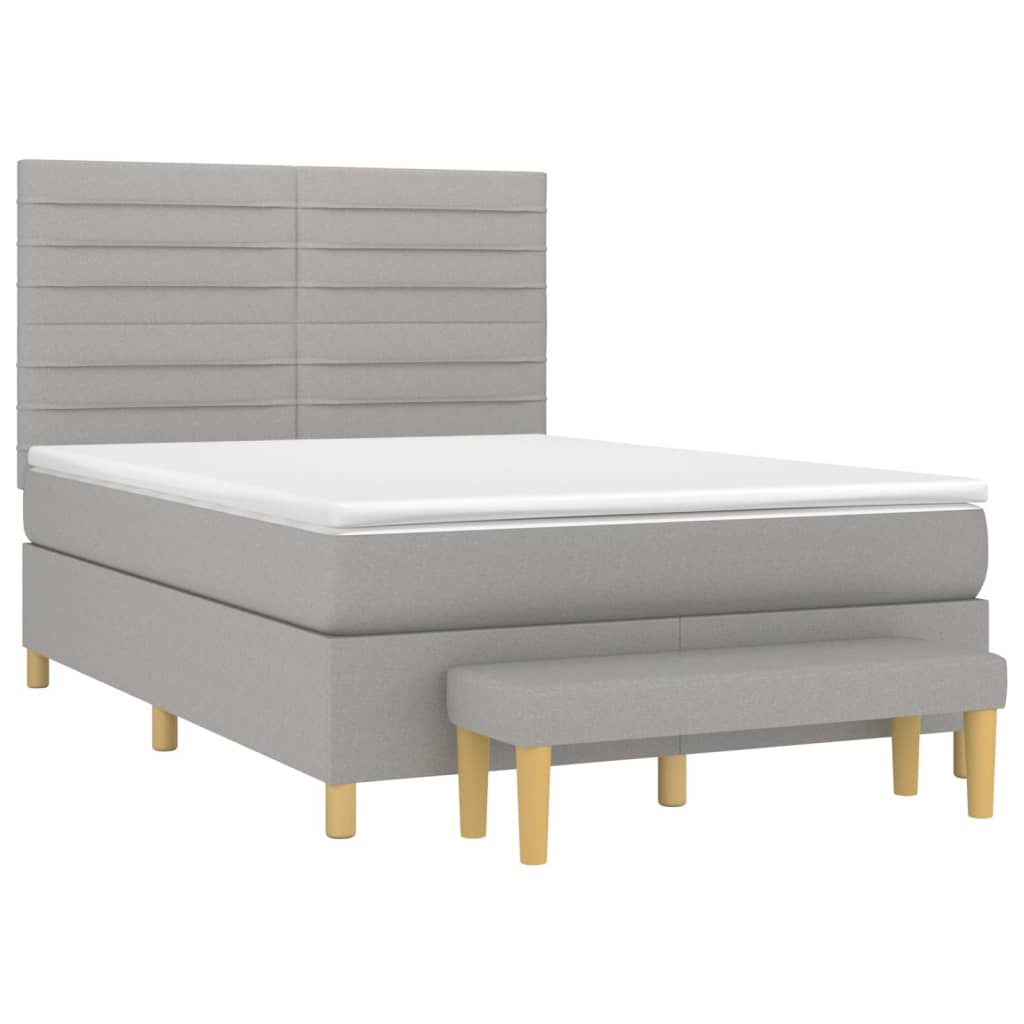 vidaXL Κρεβάτι Boxspring με Στρώμα Ανοιχτό Γκρι 140x190 εκ. Υφασμάτινο