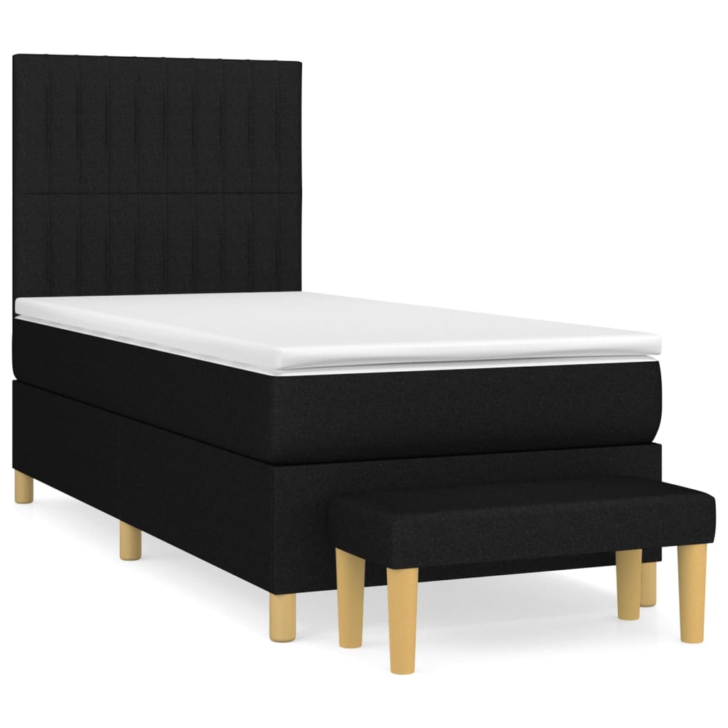 vidaXL Κρεβάτι Boxspring με Στρώμα Μαύρο 90x200 εκ. Υφασμάτινο
