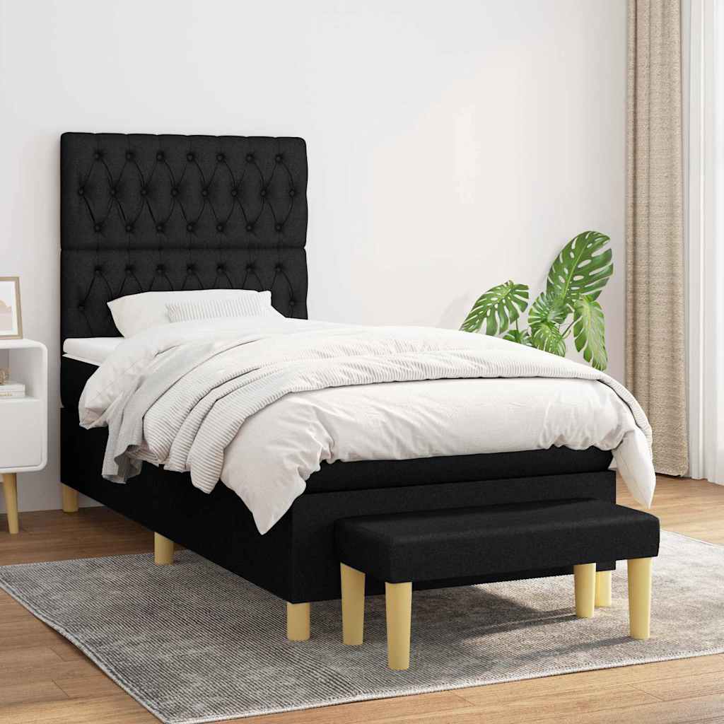 vidaXL Κρεβάτι Boxspring με Στρώμα Μαύρο 100 x 200 εκ. Υφασμάτινο