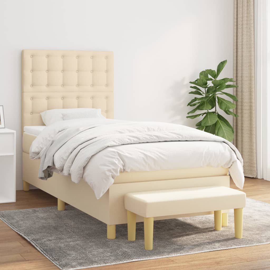 vidaXL Κρεβάτι Boxspring με Στρώμα Κρεμ 100 x 200 εκ. Υφασμάτινο