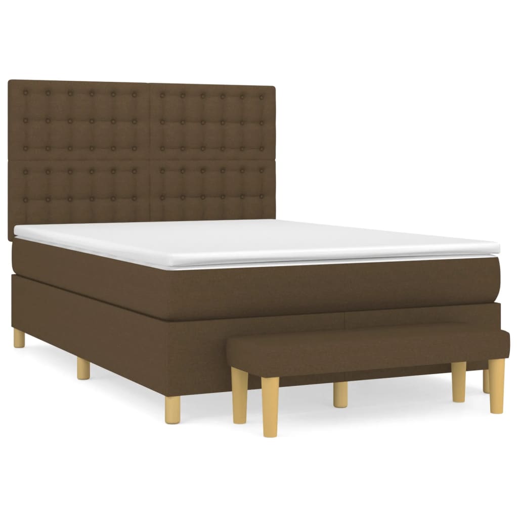 vidaXL Κρεβάτι Boxspring με Στρώμα Σκούρο Καφέ 140x200 εκ Υφασμάτινο