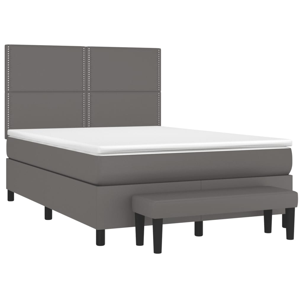 vidaXL Κρεβάτι Boxspring με Στρώμα Γκρι 140x190εκ. από Συνθετικό Δέρμα