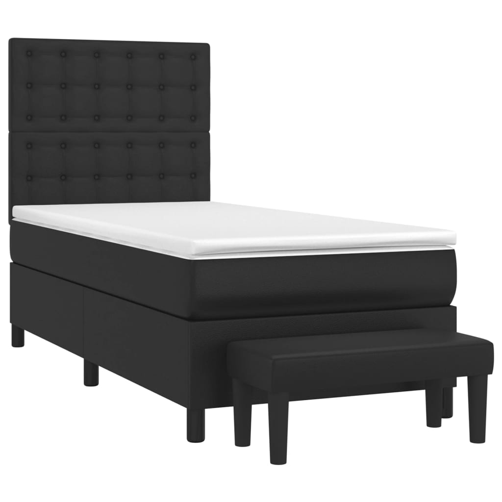 vidaXL Κρεβάτι Boxspring με Στρώμα Μαύρο 100x200εκ.από Συνθετικό Δέρμα