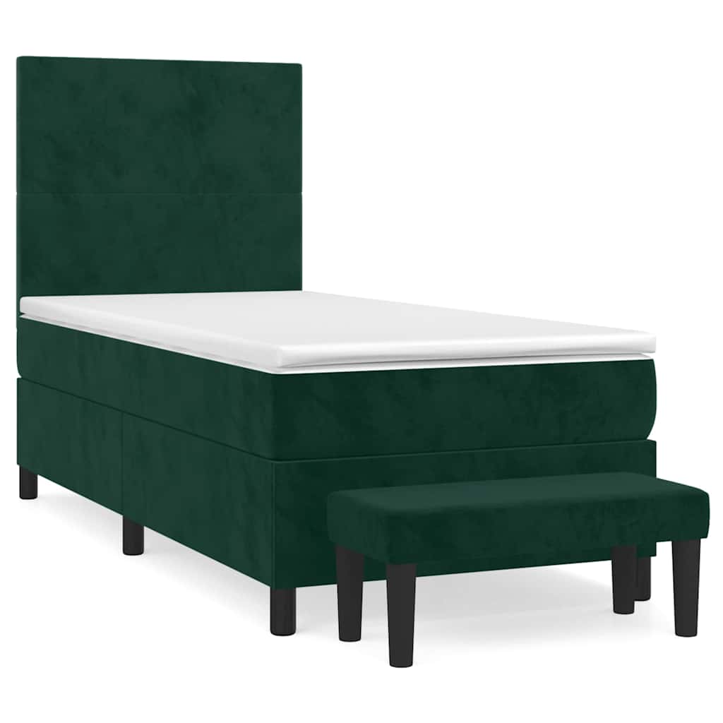 vidaXL Κρεβάτι Boxspring με Στρώμα Σκούρο Πράσινο 90x190 εκ. Βελούδινο