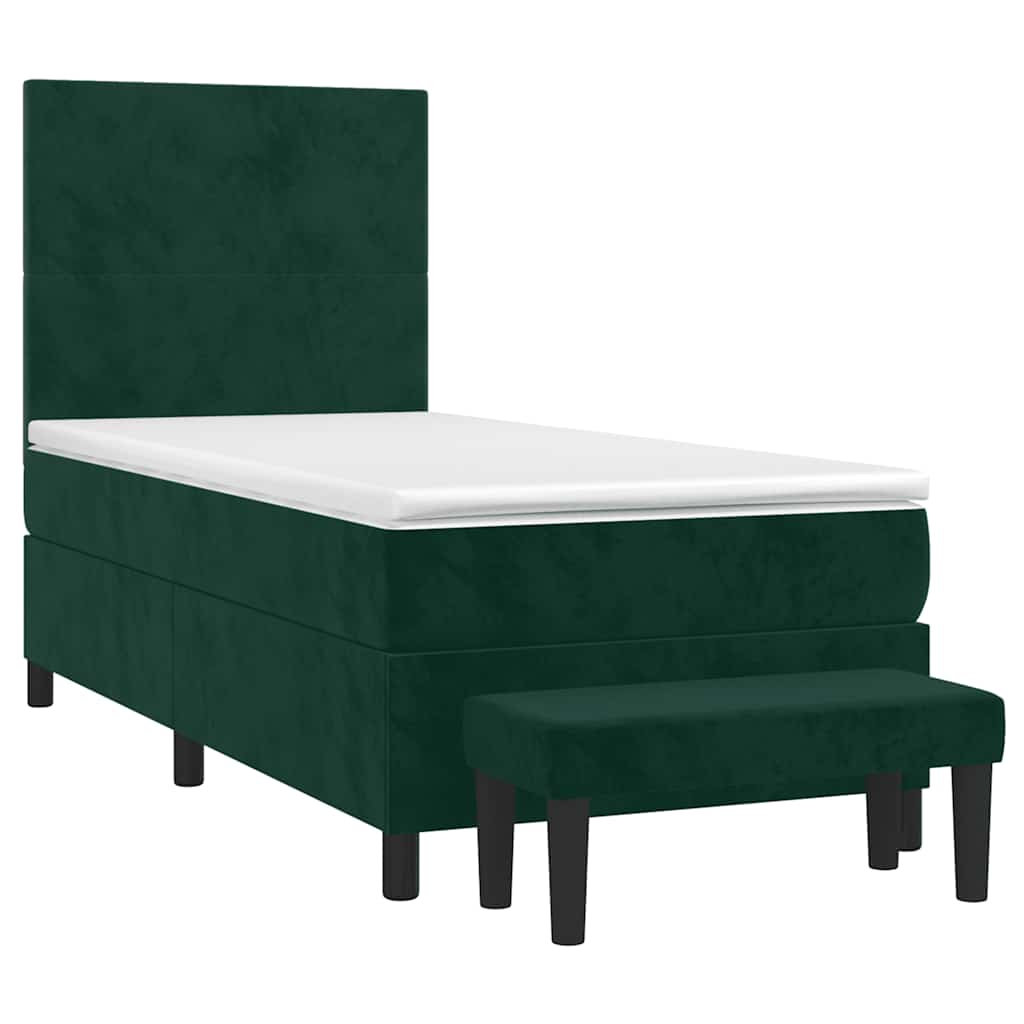 vidaXL Κρεβάτι Boxspring με Στρώμα Σκούρο Πράσινο 90x190 εκ. Βελούδινο