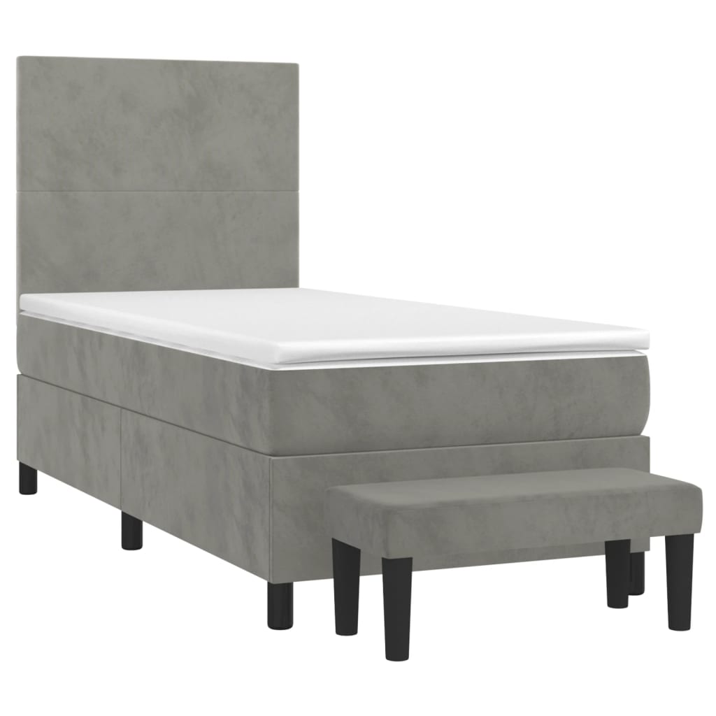 vidaXL Κρεβάτι Boxspring με Στρώμα Ανοιχτό Γκρι 90x200 εκ. Βελούδινο