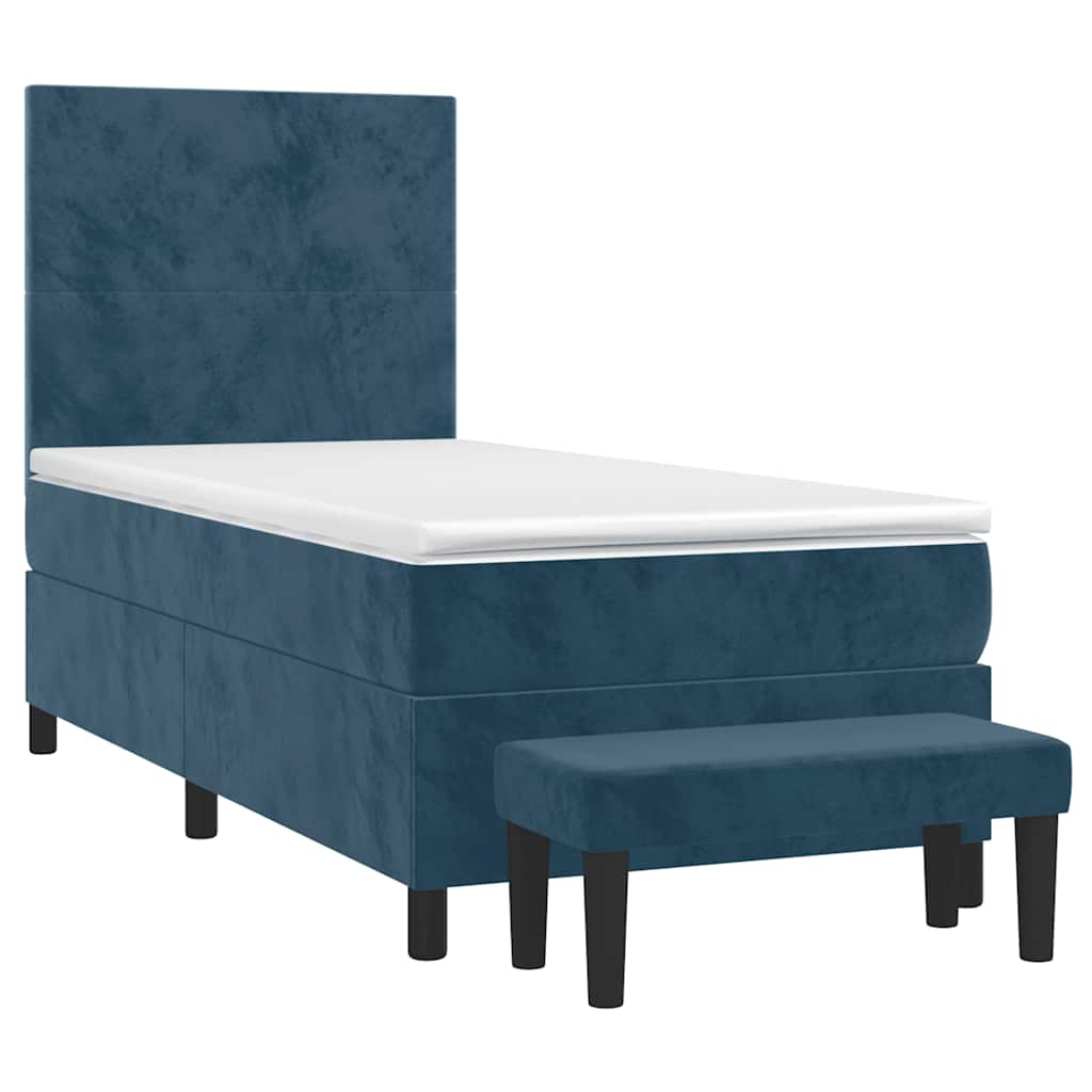 vidaXL Κρεβάτι Boxspring με Στρώμα Σκούρο Μπλε 90x200 εκ. Βελούδινο