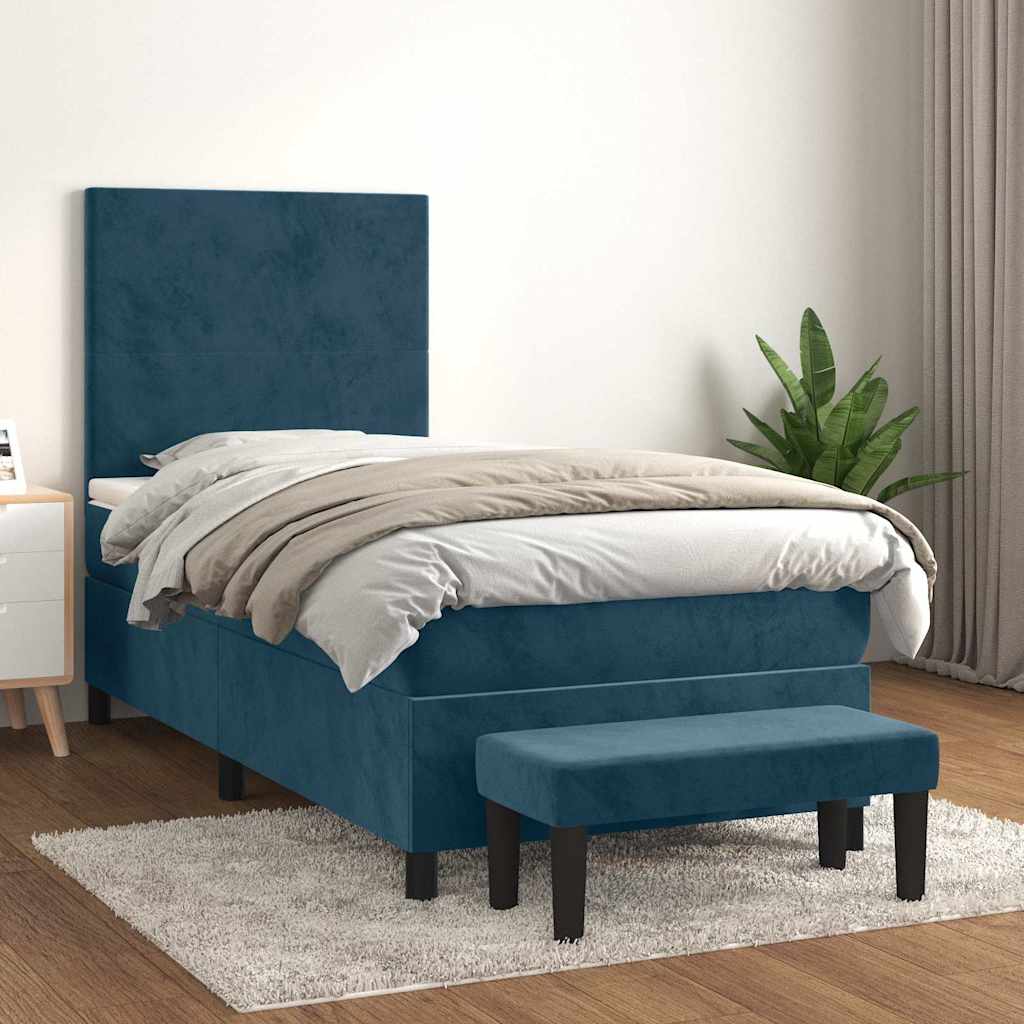 vidaXL Κρεβάτι Boxspring με Στρώμα Σκούρο Μπλε 90x200 εκ. Βελούδινο