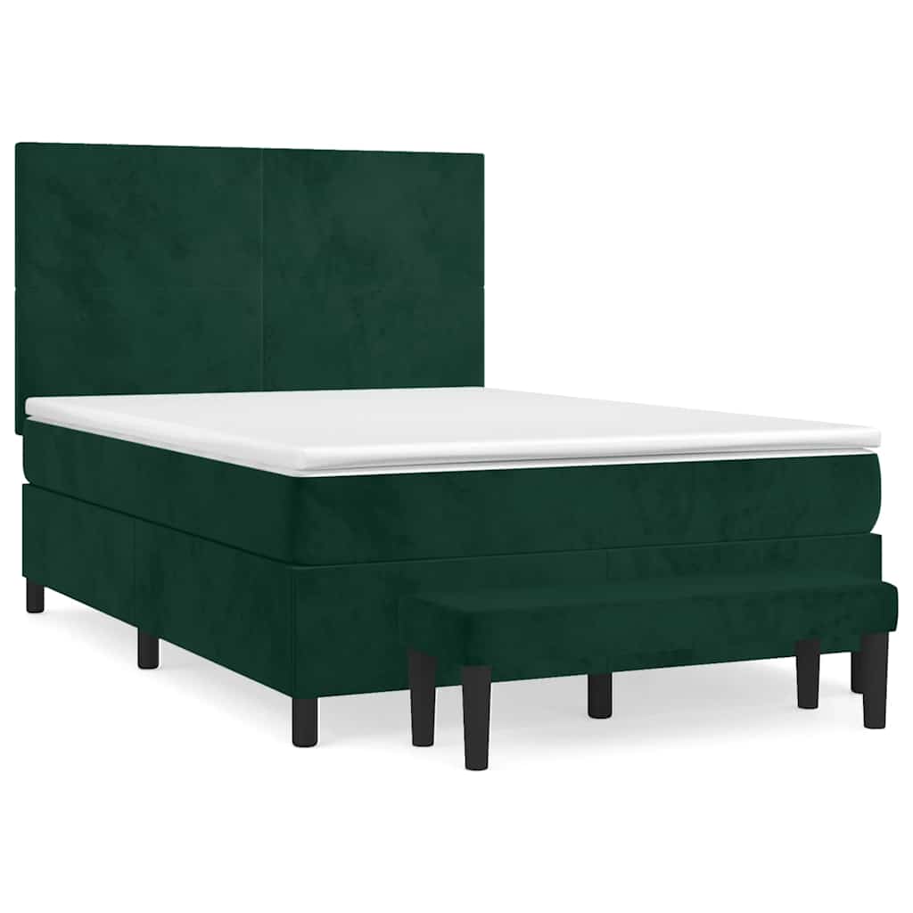 vidaXL Κρεβάτι Boxspring με Στρώμα Σκούρο Πράσινο 140x190εκ. Βελούδινο